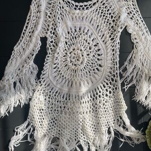 Elegant White Crochet Fringe Top